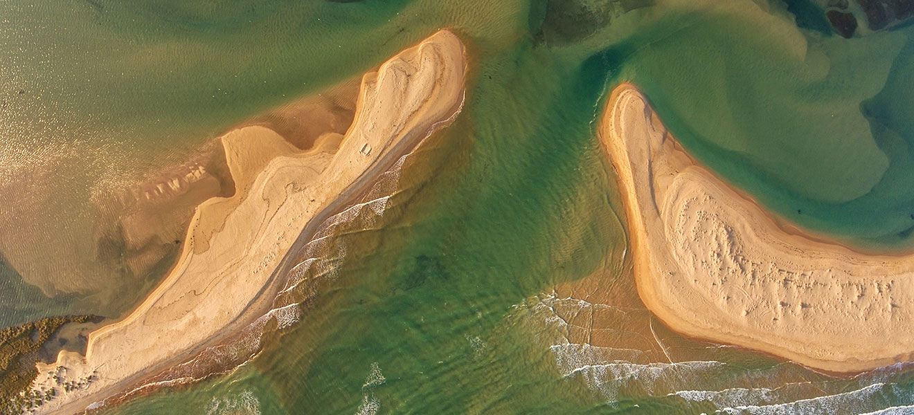 Ria Formosa Sandy Bay and waves - view from the sky